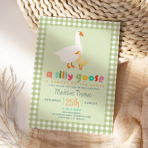Modern Neutral Gingham Silly Goose Baby Shower  Invitation