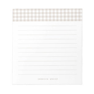 Modern Neutral Gingham Typewriter Name Notepad