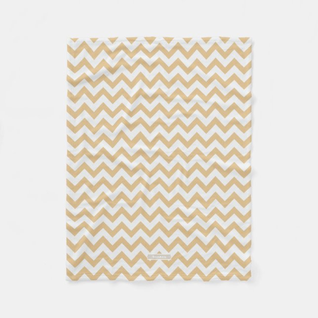 Modern neutral gold and white chevron pattern fleece blanket (Front)