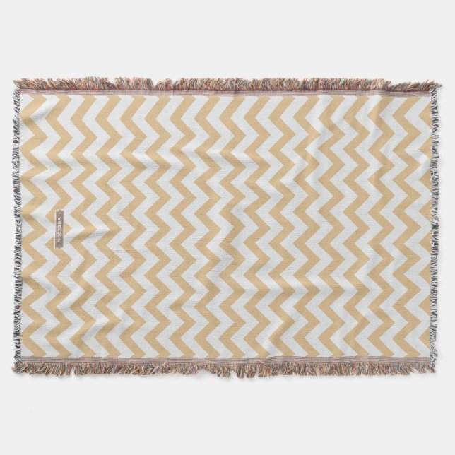 Modern neutral gold and white chevron pattern throw blanket (Front)