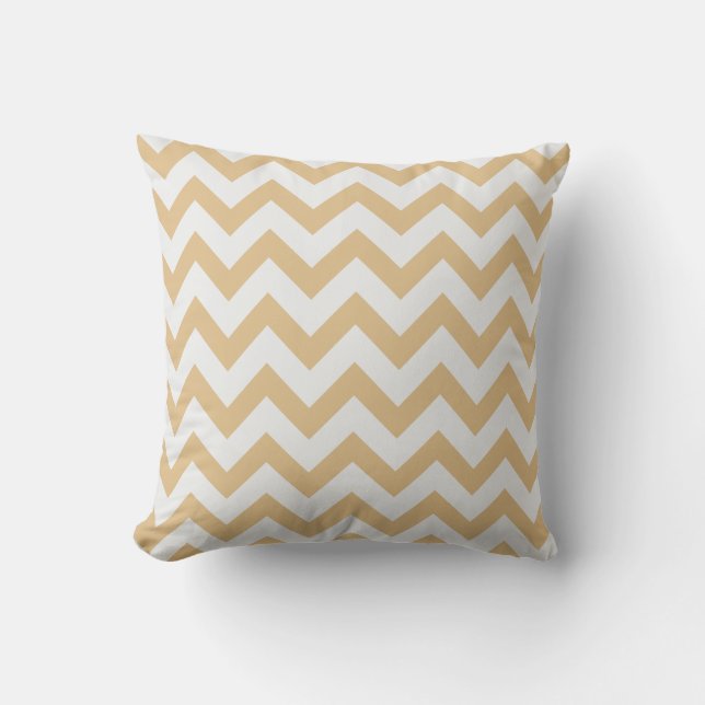 Modern neutral gold and white chevron pattern throw pillow (Front)