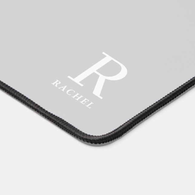 Modern Neutral Gray Custom Initial Monogram Desk Mat (Corner)