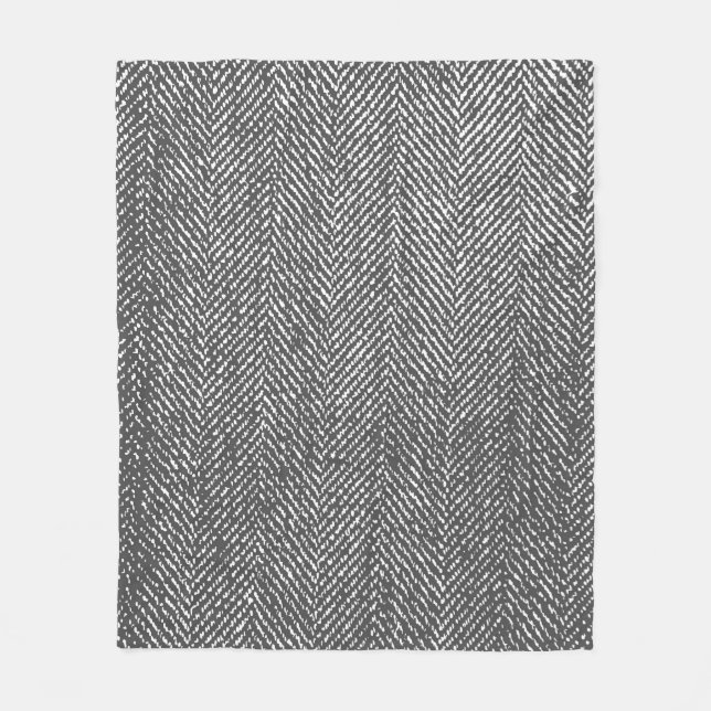 Modern Neutral Gray Herringbone Fleece Blanket (Front)