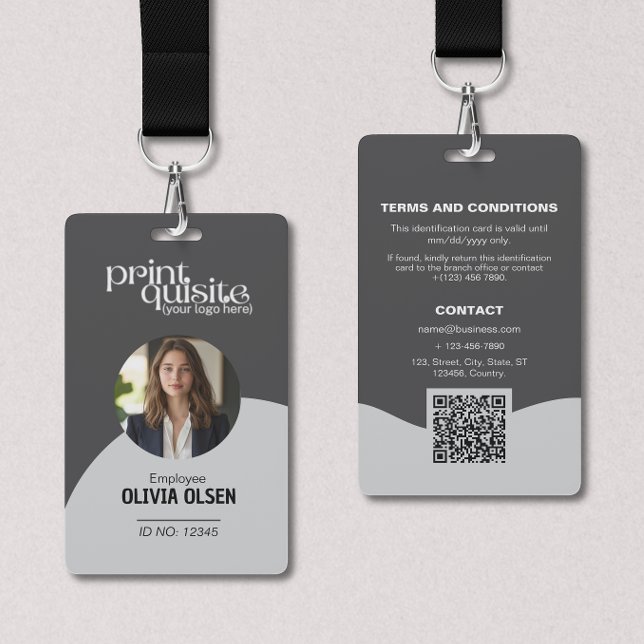 Modern Neutral Grey Employee ID Card – QR Business Badge (Creator Uploaded)