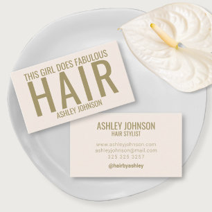 Modern neutral hair stylist typography business card