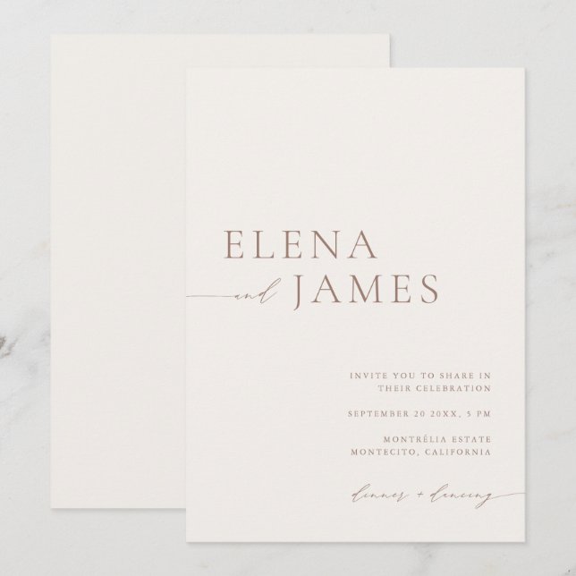 Modern Neutral Ivory & Mocha Wedding Invitation (Front/Back)