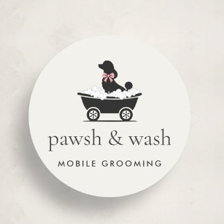 Modern Neutral Mobile Dog Groomer Logo  Classic Round Sticker