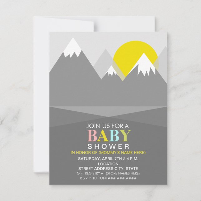 Modern Neutral Mountain Sun Baby Shower Invitation (Front)