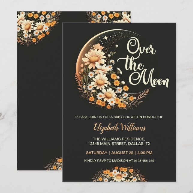 Modern neutral over the moon baby shower invitation (Front/Back)