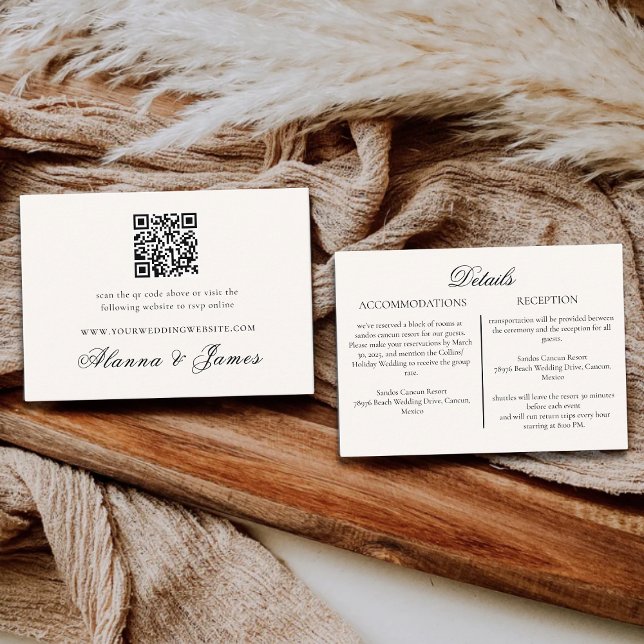 Modern Neutral QR Code Wedding Details & RSVP Enclosure Card (Creator Uploaded)