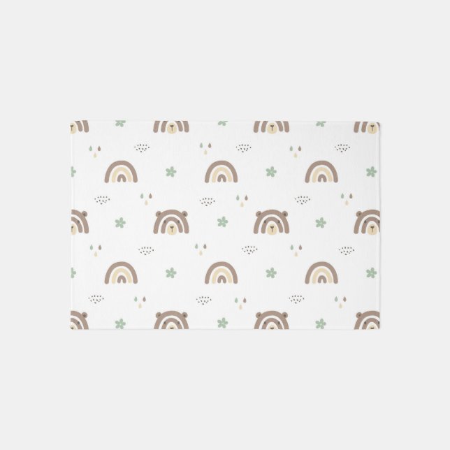 Modern Neutral Rainbow Bear Pattern Nursery Rug (Front)