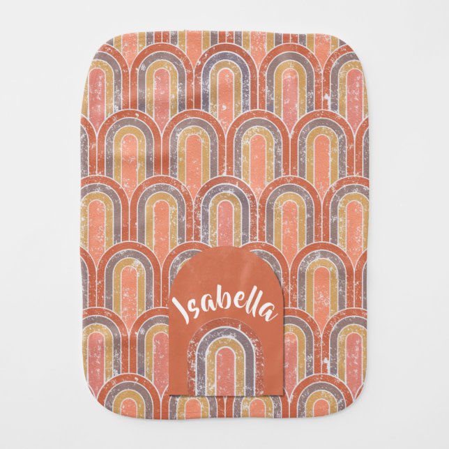 Modern neutral rainbows boho  baby burp cloth (Front)