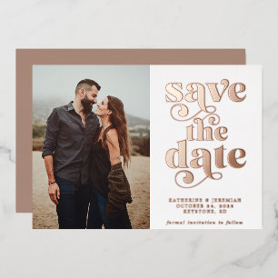 Modern Neutral Rose Gold Foil Photo Save the Date Invitation