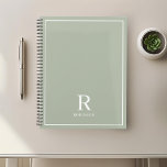 Modern Neutral Sage Family Name Planner<br><div class="desc">Custom-designed planner notebook featuring classic modern family name monogram design on neutral earthy color background.</div>