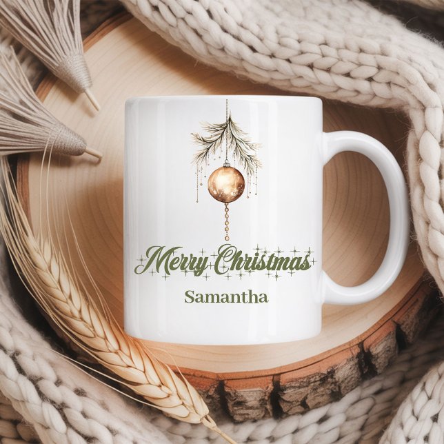 Modern neutral script Nordic look custom name Xmas Coffee Mug (Modern neutral script Nordic look custom name Christmas mug

)