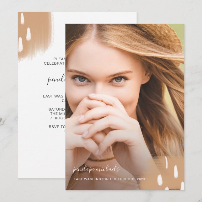 Modern Neutral Splashes One Photo Graduation Party Invitation (Front/Back)