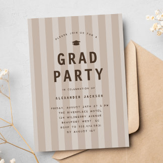 Modern Neutral Sporty Stripes Graduation Party Invitation