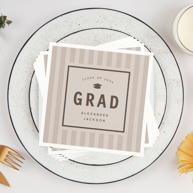 Modern Neutral Sporty Stripes Graduation Party Napkins (Creator Uploaded)