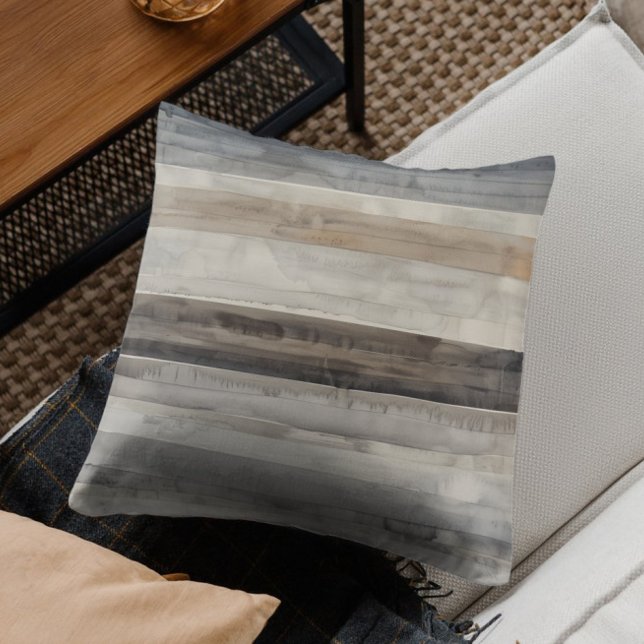 Modern Neutral Stripe Beige Taupe Gray Throw Pillow (Creator Uploaded)