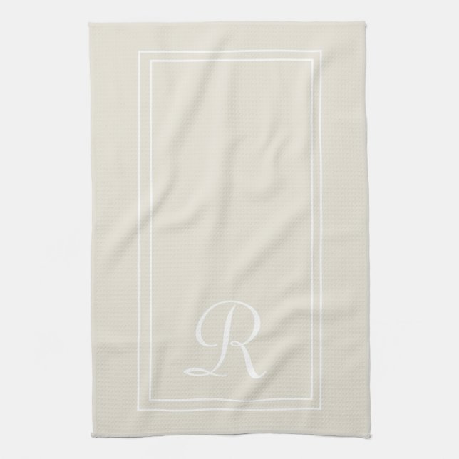 Modern Neutral Striped Monogram Personalised  Kitchen Towel (Vertical)
