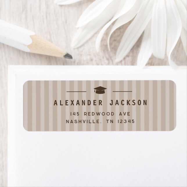 Modern Neutral Stripes Graduation Return Address Label (Insitu)