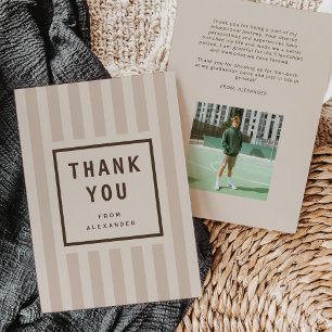 Modern Neutral Stripes Graduation Thank You Card