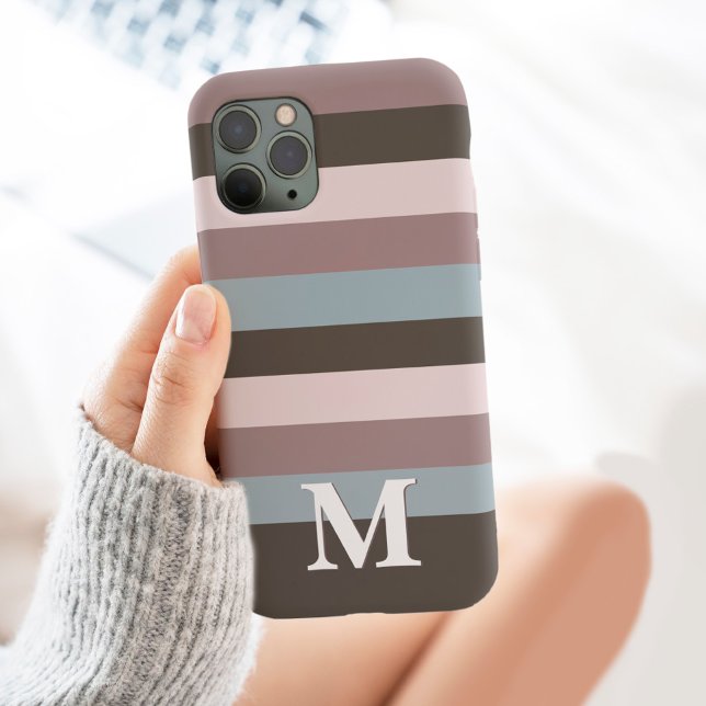 Modern Neutral Stripes Monogram Beige Case-Mate iPhone Case (Creator Uploaded)