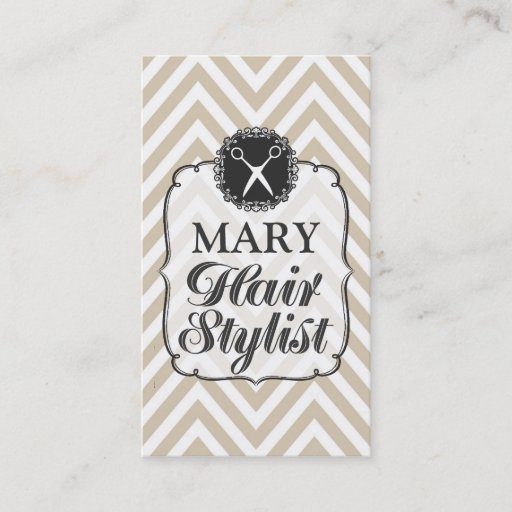 Customizable Modern Neutral Tan Chevron Hair Stylist Salon CARD Business Card Templates