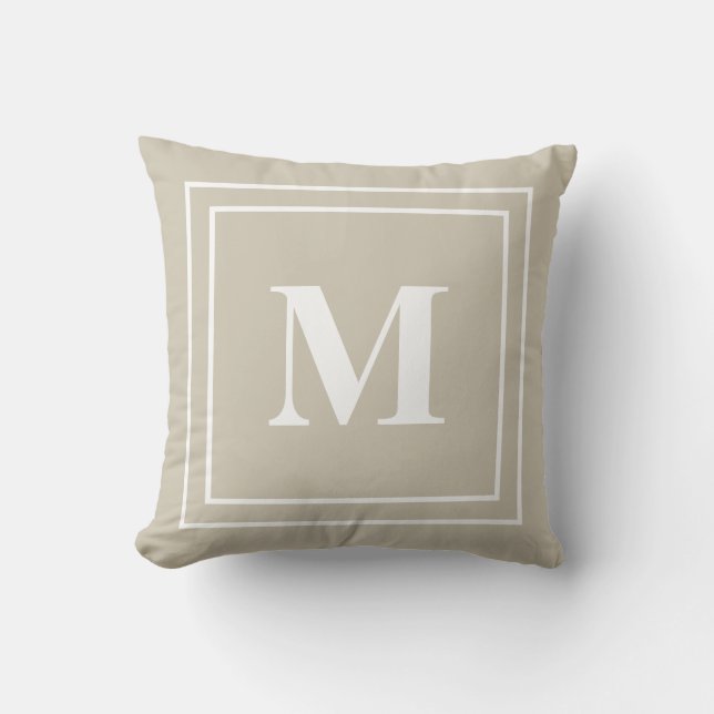 Modern Neutral Tan Monogram Throw Pillow (Front)