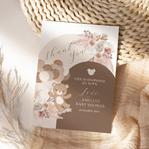 Modern Neutral Teddy Bear Baby Shower Balloons Thank You Card
