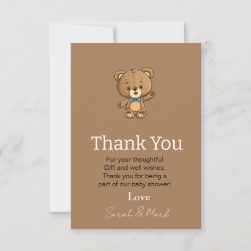 Modern Neutral Teddy Bear Baby Shower  Thank You Card
