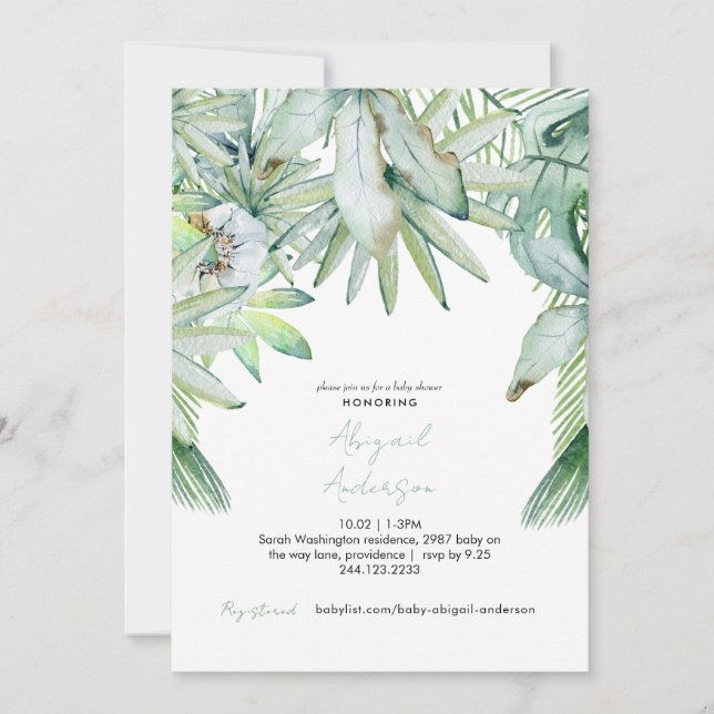Modern Neutral Tropical Baby Shower Invitation (Front)