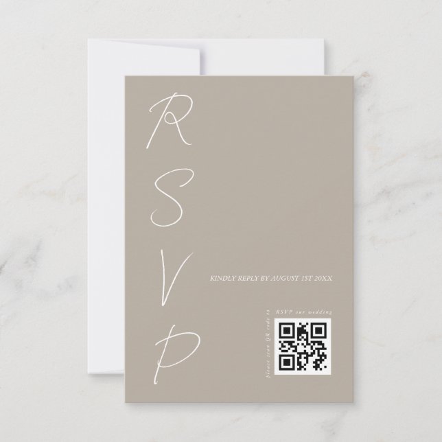 Modern Neutral Wedding QR code RSVP Card (Front)