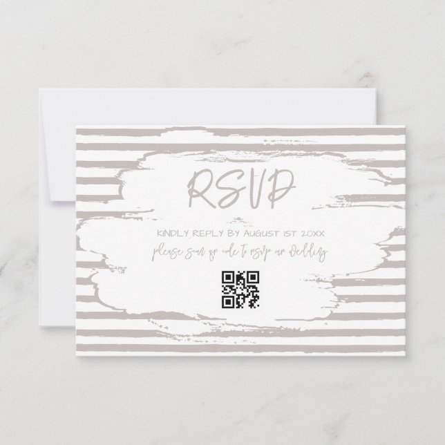 Modern Neutral White Stripes Wedding RSVP Card (Front)