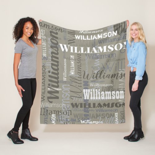 Modern Neutrals Extra Long Name Repeating Pattern Fleece Blanket