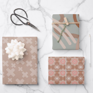 Modern Neutrals Pattern Set – Abstract & Floral Wrapping Paper Sheets