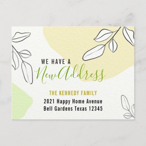 Modern New Address Abstract Watercolor  Moving  Announcement Postcard