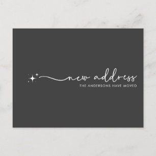 Modern New Address Handwritten Script Star   Black Postcard