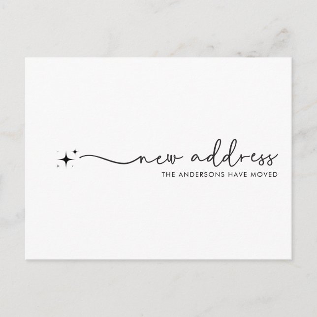 Modern New Address Handwritten Script Star Postcard (Front)