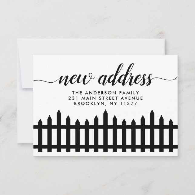 Modern New Address Script Home Picket Fence Moving Announcement (Front)