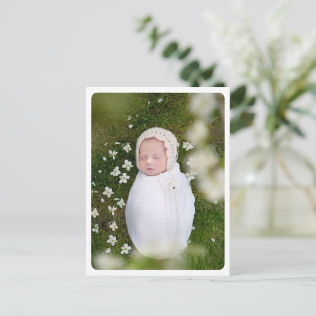 Modern New Baby Birth Announcement Portrait Photo Postcard (Standing Front)