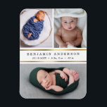 Modern New Baby Birth Stats Magnet<br><div class="desc">Modern keepsake photo magnet. Design featuring of 3 photos of the baby,  baby's name and birth stats. Perfect as a keepsake,  gift for new parents or grandparents etc.</div>