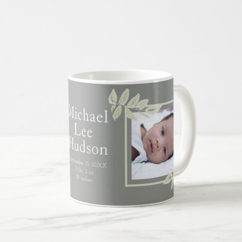 Modern New Baby Boy 2 Photo Birth Stats Coffee Mug