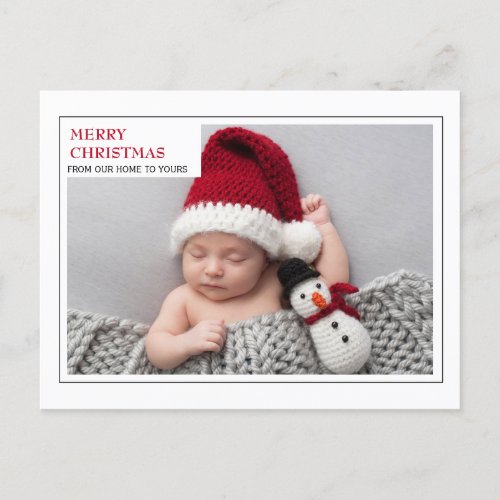 Modern New Baby Family Photo Merry Christmas  Holiday Postcard