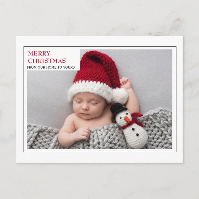Modern New Baby Family Photo Merry Christmas  Holiday Postcard (Front)