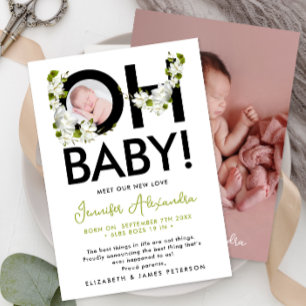 Modern New Baby Gender Neutral Floral Announcement