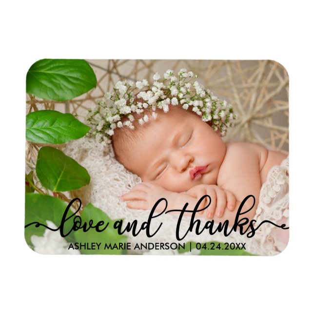 Modern New Baby Love and Thanks Photo Magnet (Horizontal)
