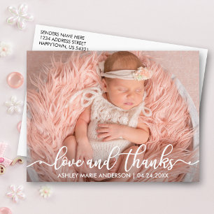 Modern New Baby Love and Thanks Photo Wht Announcement Postcard