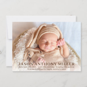 Modern New Baby Newborn Boy Birth Stats PHOTO Announcement