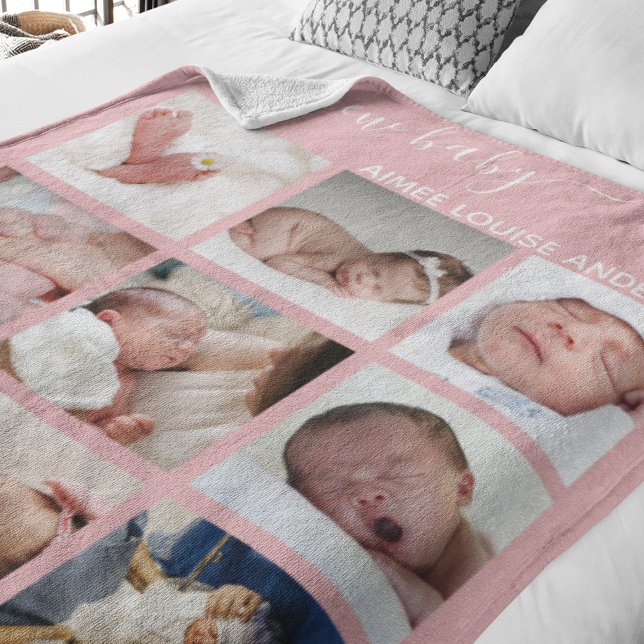 Modern New Baby | Photo Collage Gift Fleece Blanket (Creator Uploaded)